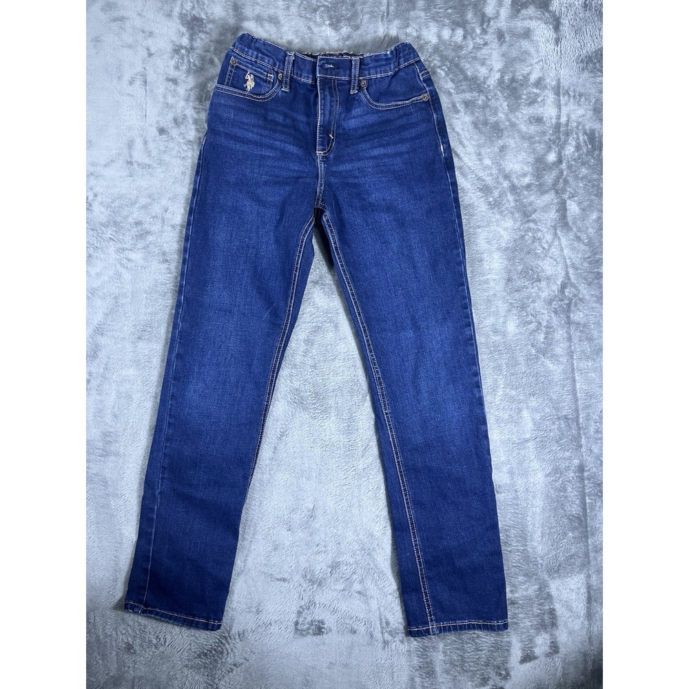 US Polo Assn Girls Dark Wash Straight Leg Jeans Size 16 Adjustable Waist Denim